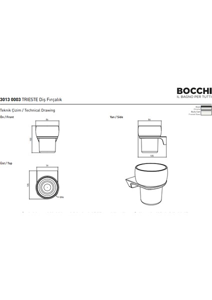 Bocchi Trieste Diş Fırçalık Krom 3013-0003