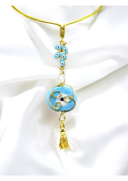 Mavi Salkım Nazar Detaylı Sarma Dana Gözlü Araba Dikiz Ayna Süsü/ Püsküllü Araba Hediyesi fiyatları