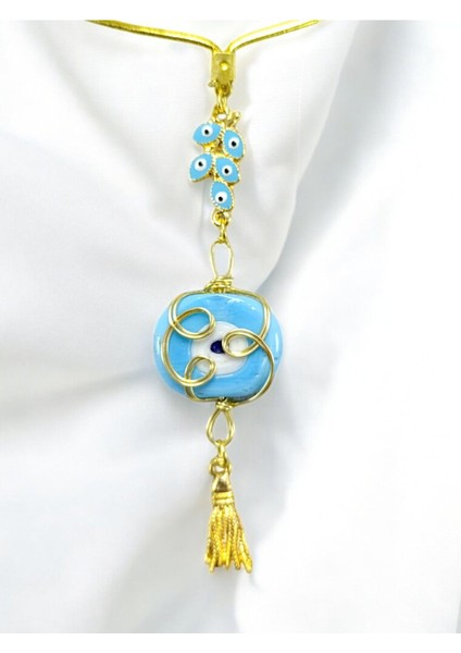 Mavi Salkım Nazar Detaylı Sarma Dana Gözlü Araba Dikiz Ayna Süsü/ Püsküllü Araba Hediyesi modelleri