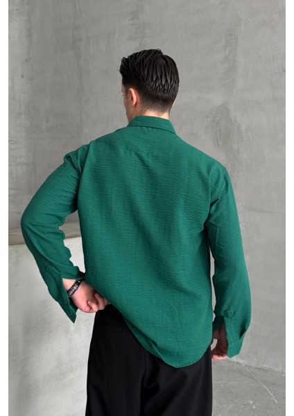 Erkek Oversize Kesim Keten Görünümlü Gömlek