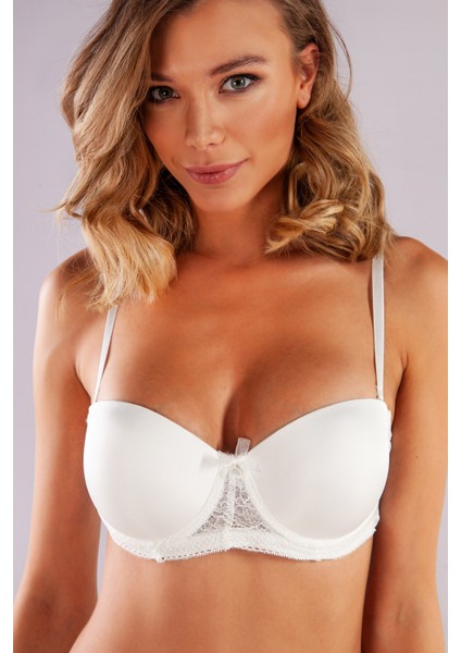Gala Push-Up Strapless Bra, Ekru Konforlu ve Şık Sütyen, Strapless