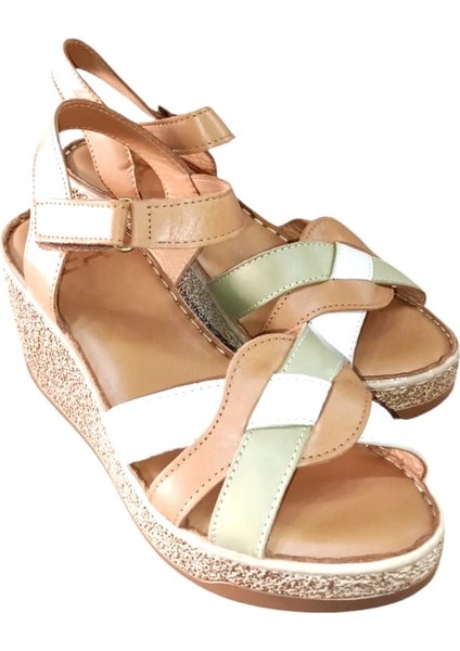 401 Kadın Deri Dolgu Topuklu Comfort Sandalet Taba