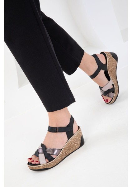 401 Kadın Deri Dolgu Topuklu Comfort Sandalet Taba