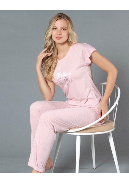 Kısa Kol Yazlık Pijama Takımı Puan Desenli Viskon Alperi 780-47