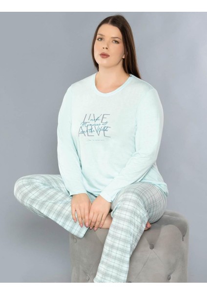 Büyük Beden Battal Uzun Kol Mevsimlik Pijama Takımı Viskon Alperi B790-35