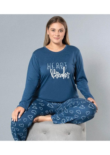 Büyük Beden Battal Uzun Kol Mevsimlik Pijama Takımı Viskon Alperi B790-26