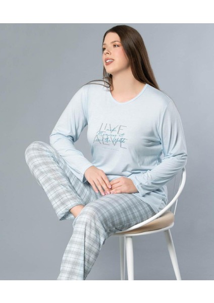Büyük Beden Battal Uzun Kol Mevsimlik Pijama Takımı Viskon Alperi B790-35