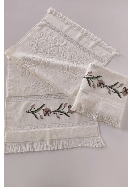 Gül Nakışlı Jakarlı Kadife El Yüz Havlusu - 50x90 cm-Gri fiyatları