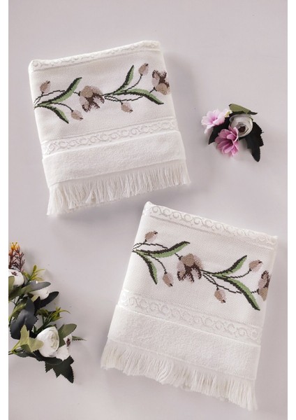Gül Nakışlı Jakarlı Kadife El Yüz Havlusu - 50x90 cm-Gri modelleri