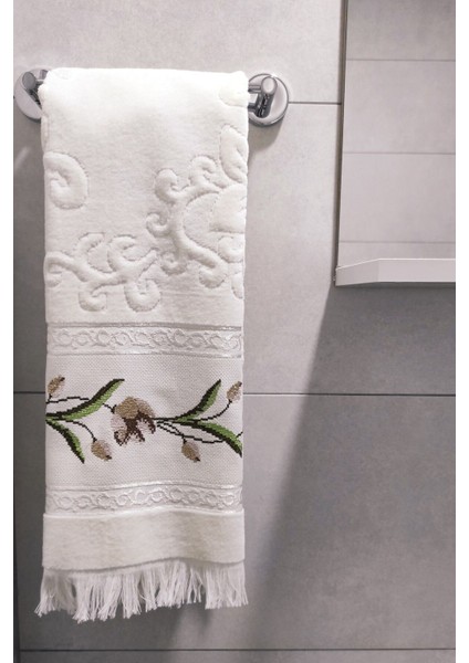 Gül Nakışlı Jakarlı Kadife El Yüz Havlusu - 50x90 cm-Gri fırsatları