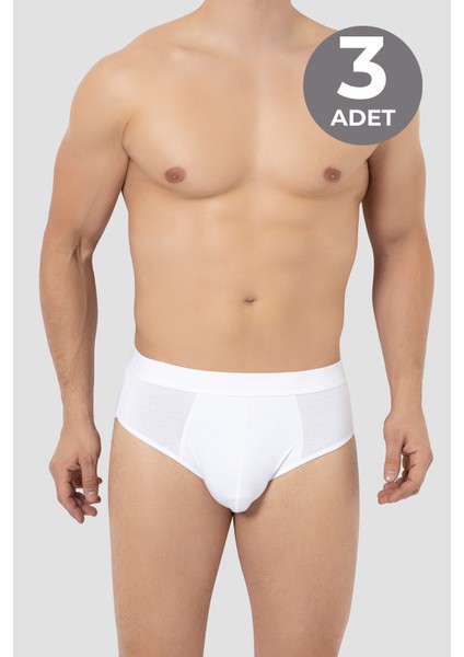 Erkek Bambu Slip Külot Düz Beyaz 3'lü Paket