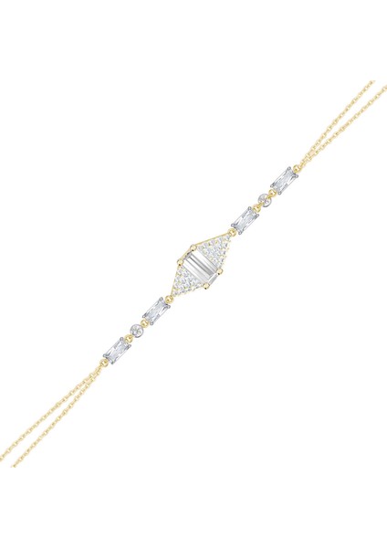 Gümüş Baget Bileklik Çift Zincirli Zirkon Taşlı Tasarım SSBGTBL04 Sarı Renk