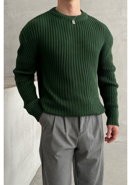 Erkek Fitilli Örme Oversize Kazak