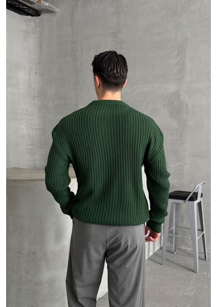 Erkek Fitilli Örme Oversize Kazak