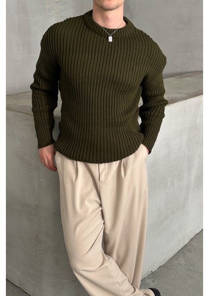 Erkek Fitilli Örme Oversize Kazak