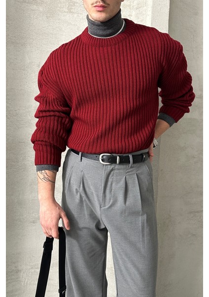 Erkek Fitilli Örme Oversize Kazak