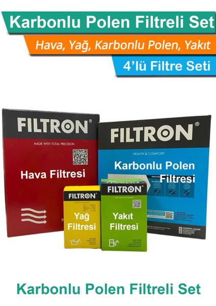 Peugeot 407 1.6 Hdı Dizel Filtron Filtre Bakım Seti 2005-2008 Hava+Yağ+Yakıt+Karbonlu Polen