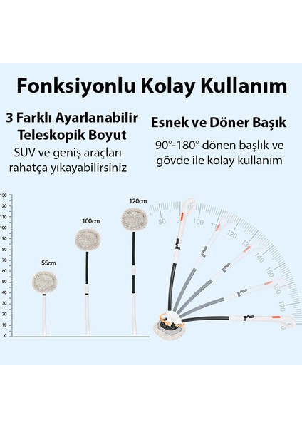 LS-443 Teleskopik Mikrofiber Araba Yıkama Fırçası Uzun Saplı Fırçası Oto Mopu