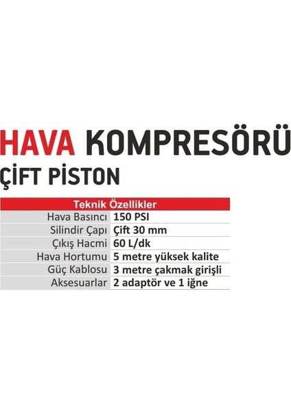 6865 Çift Piston Araç Hava Kompresörü(Lastik Şişirme)