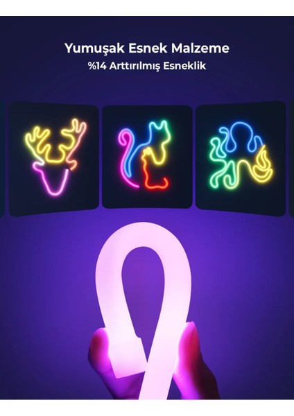 Televizyon ve Bilgisayar Arkası Sese Duyarlı Animasyonlu Rgb Kumandalı 5 Metre Neon Şerit Hortum LED USB ve App Uyumlu