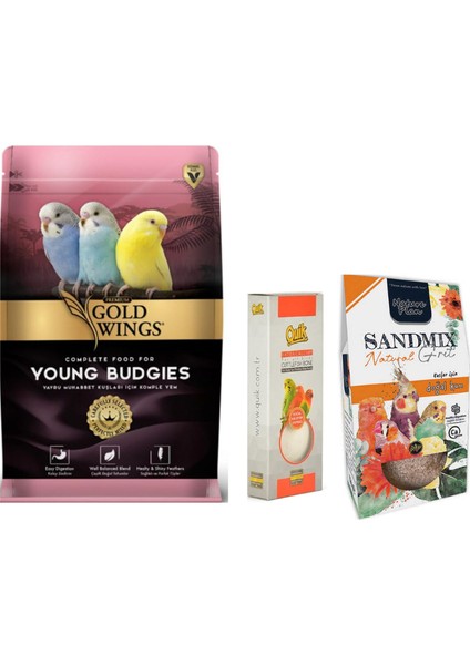 3 Lü Avantaj Paketi Gold Wings Yavru Muhabbet Yemi, Quik Kalamar Kemiği, Nature Plan Kuş Kumu