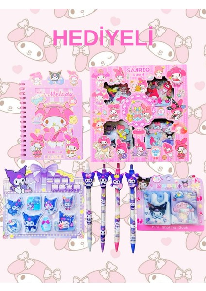 Sanrio My Melodi Sticker Uçlu Kalem Defter Sticker Defter 8 Parça Set