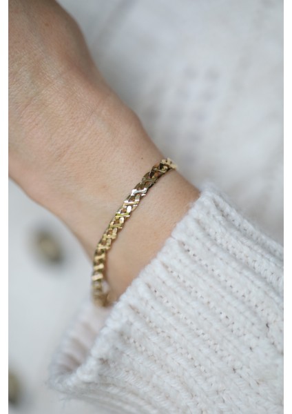 14 Ayar Altın Çapraz Gurmet Zincir Bileklik modelleri