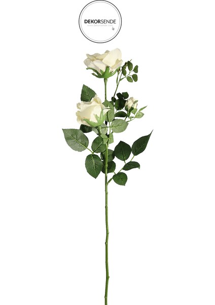 Yapay 3'lü Açmış Gül Dalı Krem 68 cm