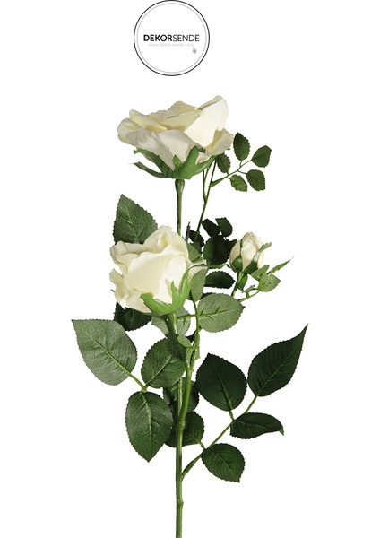 Yapay 3'lü Açmış Gül Dalı Krem 68 cm