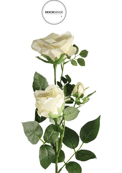 Yapay 3'lü Açmış Gül Dalı Krem 68 cm