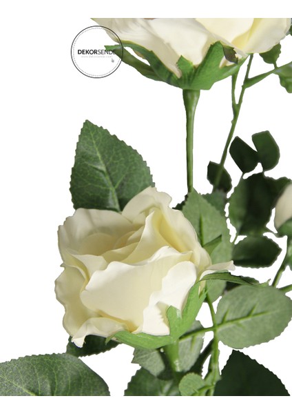 Yapay 3'lü Açmış Gül Dalı Krem 68 cm