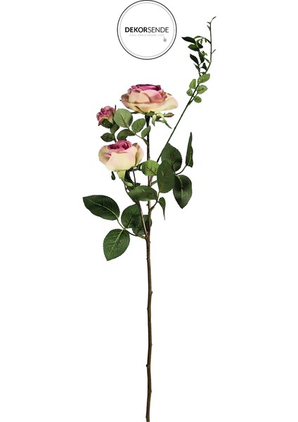 Yapay 3'lü Açmış Gül Dalı Pembe 65 cm