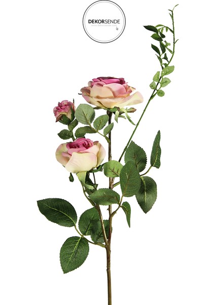 Yapay 3'lü Açmış Gül Dalı Pembe 65 cm