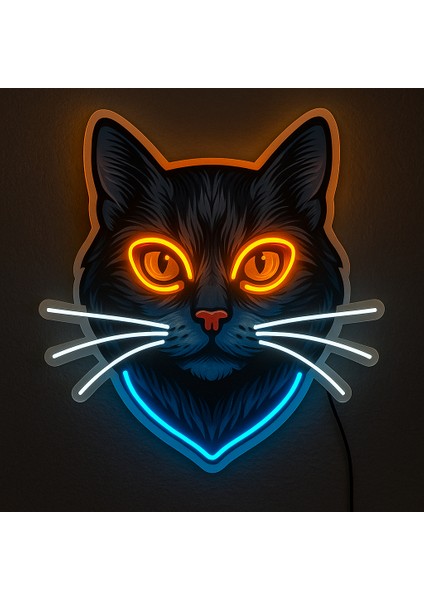 Uv Baskılı Neon LED Kedi Dekor | Duvar Dekorasyonu