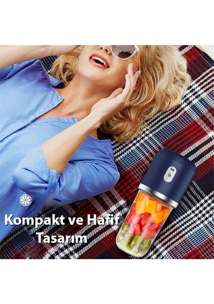 Taşınabilir Çok Işlevli Meyve Suyu Mikseri ve Kahve Köpürtücü Smoothie Akıllı Mutfak Robotu Mavi