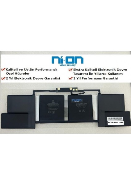 Nion Apple MacBook Pro 15 Inch Touch A1707 Late 2016 Uyumlu Notebook Batarya - Pil