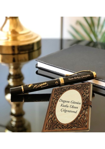 Kişiye Özel Akardiyon Hatıra Defteri ve Atatürk Kabartmalı Roller Kalem Kalem