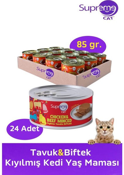 Tavuk & Biftek Kıyılmış Konserve Kedi Yaş Maması 85 gr