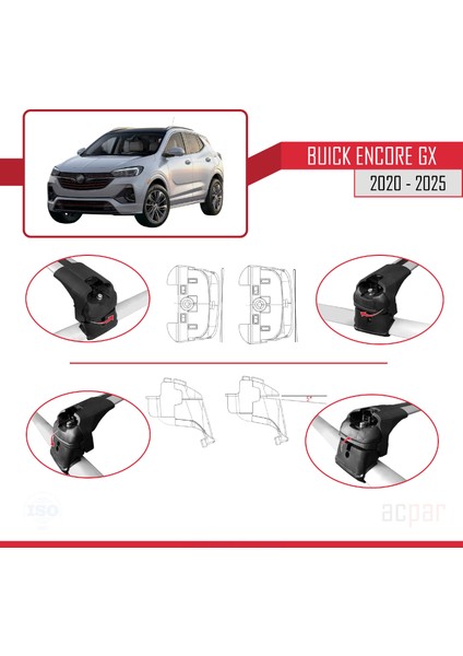 Buick Encore Gx 2020-2025 Arası ile Uyumlu Ace-2 Model Ara Atkı Tavan Barı Gri 2 Adet