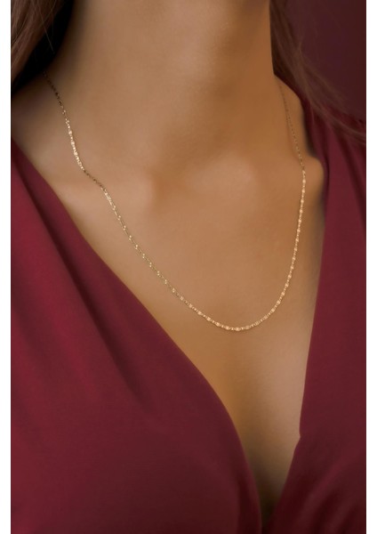 14 Ayar Altın Aynalı Kalem Valentino Zincir Kolye