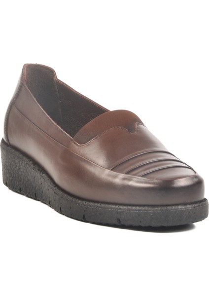 Kahve Hakiki Deri Kadın Günlük Ayakkabı BB0110 Z