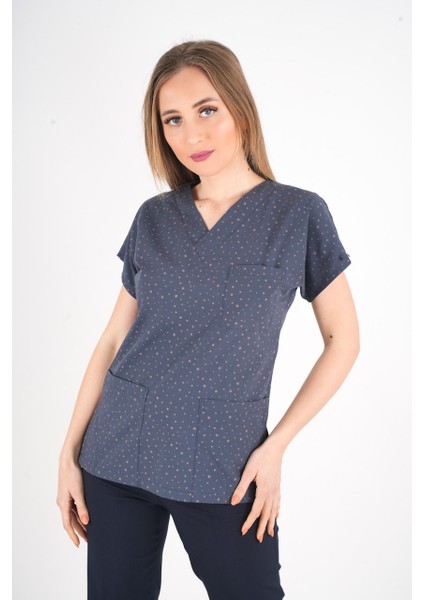 Bronz Yıldız Desenli Doktor Hemşire Hastane Aşçı Scrubs Tek Üst Üniforması