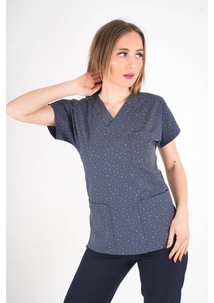 Bronz Yıldız Desenli Doktor Hemşire Hastane Aşçı Scrubs Tek Üst Üniforması modelleri