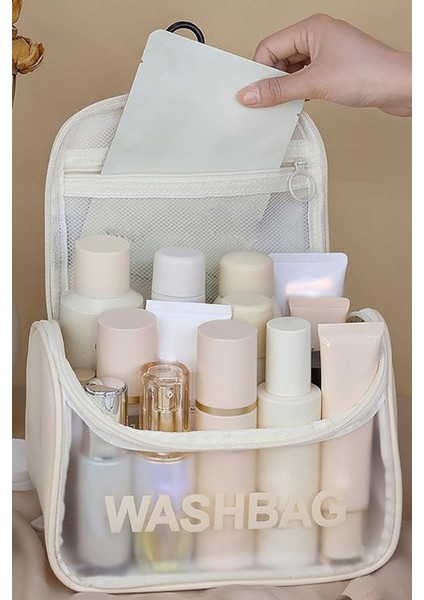 Kırık Beyaz Çok Fonksiyonlu Kadın Makyaj Kozmetik ve Seyahat Çantasi Washbag