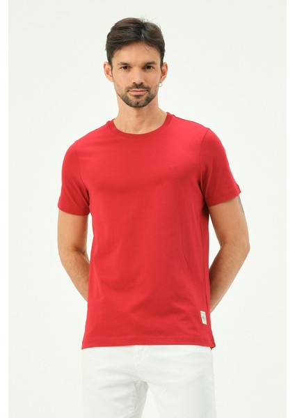 Kırmızı Casual Sıfır Yaka Büyük Beden Bıg Sıze Erkek Tişört