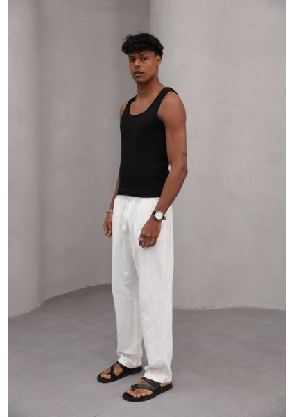 Rahat Kesim Düz Paça %100 Cotton Bağcıklı Erkek Pantolon