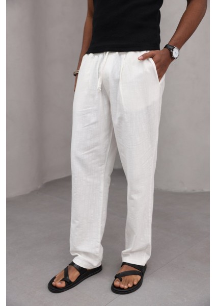 Rahat Kesim Düz Paça %100 Cotton Bağcıklı Erkek Pantolon