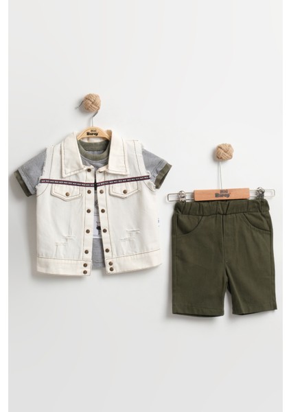 Özel Yırtık Detaylı Erkek Bebek 3'lü Yazlık Takım 9-12-18 Ay - Organik Pamuk