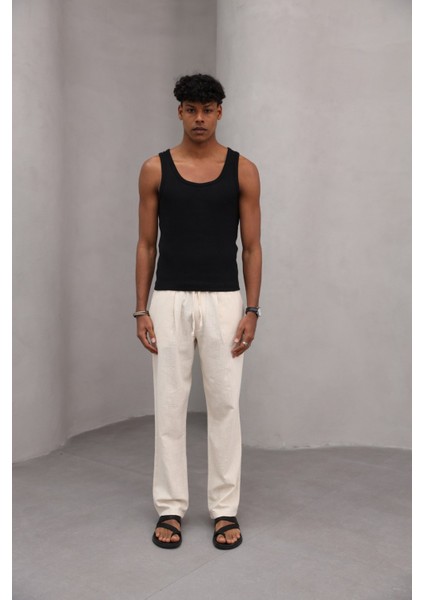 Rahat Kesim Düz Paça %100 Cotton Bağcıklı Erkek Pantolon