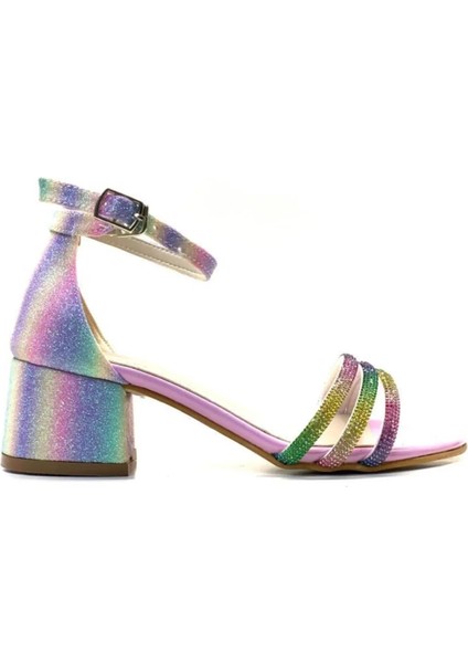 Taş Biye Detaylı Tokalı Çocuk Abiye Ayakkabı Çok Renkli